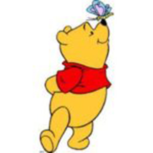 Pooh looking up with butterfly on his nose